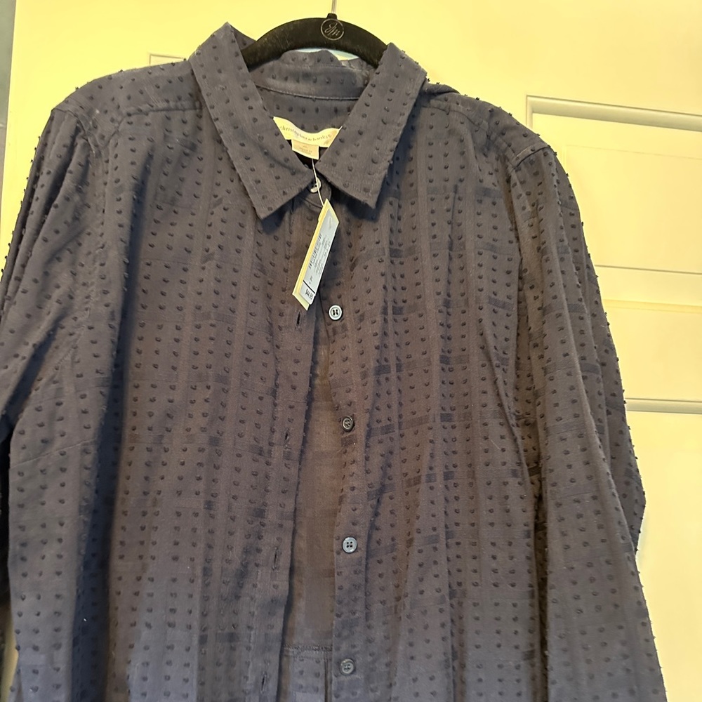 Christopher and Banks Navy Dotted Shirt-NWT